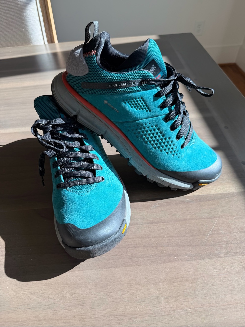 Danner Women's Waterproof Teal Trail Shoes with Black and Coral Accents